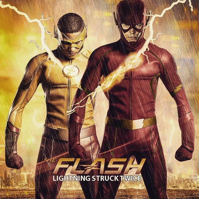 Keiynan Lonsdale as Wally West/Kid Flash (left) and Grant Gustin as Barry Allen/The Flash (right) on a Season 3 poster for The Flash on the CW.