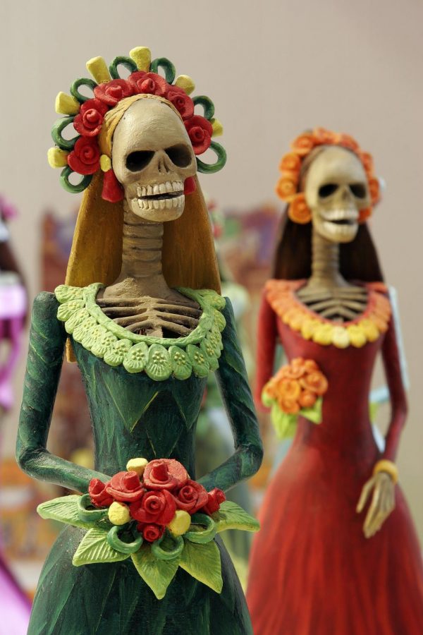 Skeletons made out of clay and painted, used as decorations or to be put on an altar. 