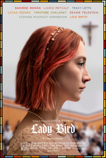 Lady Bird movie poster, with the movies lead actress Saoirse Ronan. 