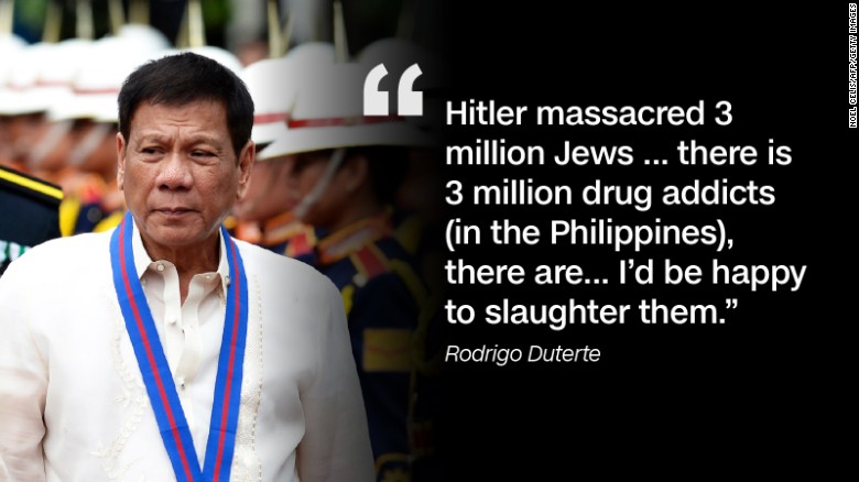 A rather disturbing quote from the Filipino president, likening himself to Hitler