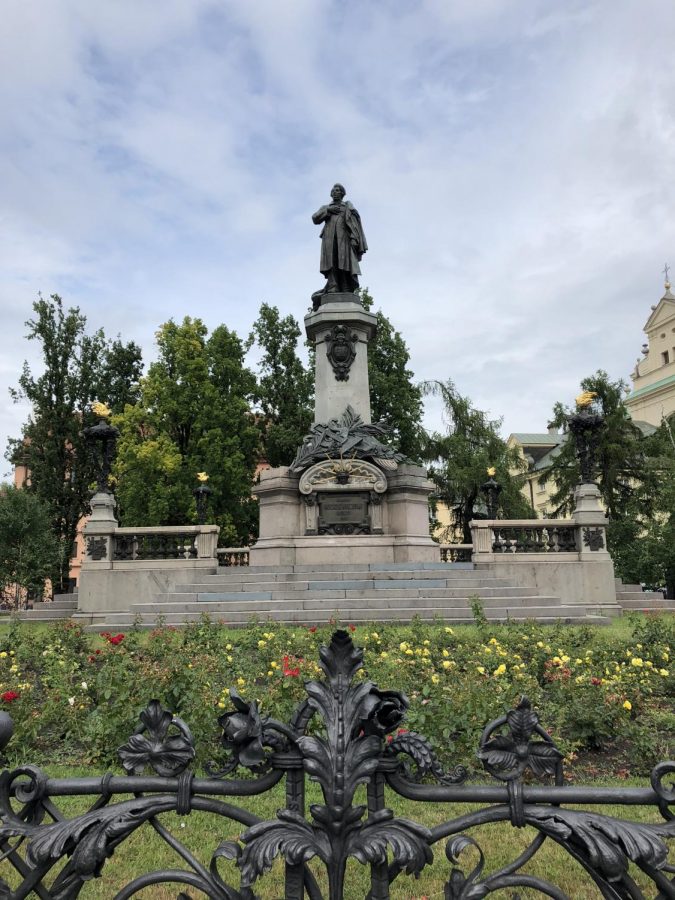 A+statue+of+Adam+Mickiewicz%2C+a+well-known+Polish+Poet%2C+located+in+Warsaw%2C+Poland.+