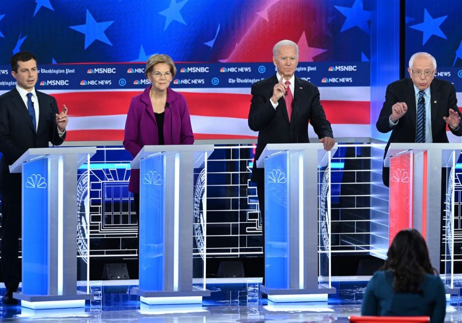 Left to right: Pete Buttigieg, Elizabeth Warren, Joe Biden, Bernie Sanders.